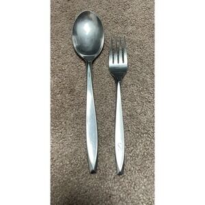 Insico Stainlesss Serving Spoon Fork S monogram  USA  2 Silverware